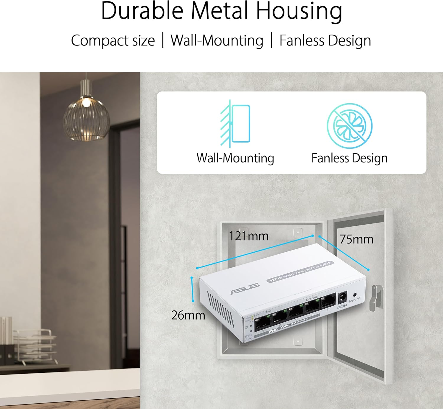 ASUS Expertwifi EBP15 5-Port Gbe Smart Managed Poe+ Switch for Small-Mdeium Business, 4 X Poe+, 60 Watts, Supports Qos, IGMP, Wall-Mount image number 6