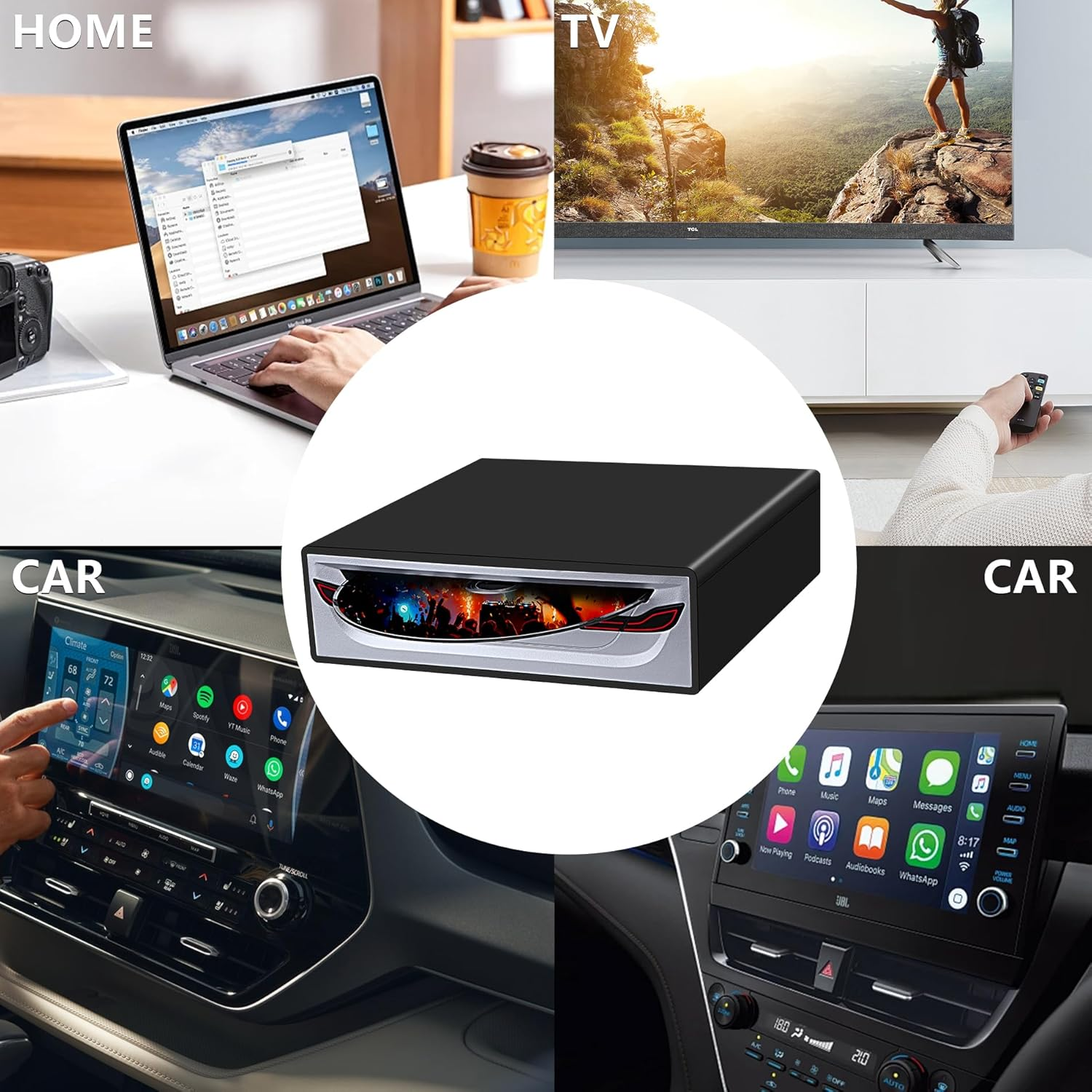 Car Stereo External Car Universal CD Player USB Connection Portable CD Player for Car Android Navigation/Tv/Macbook Pro/Laptops Desktops with USB Port Plug and Play