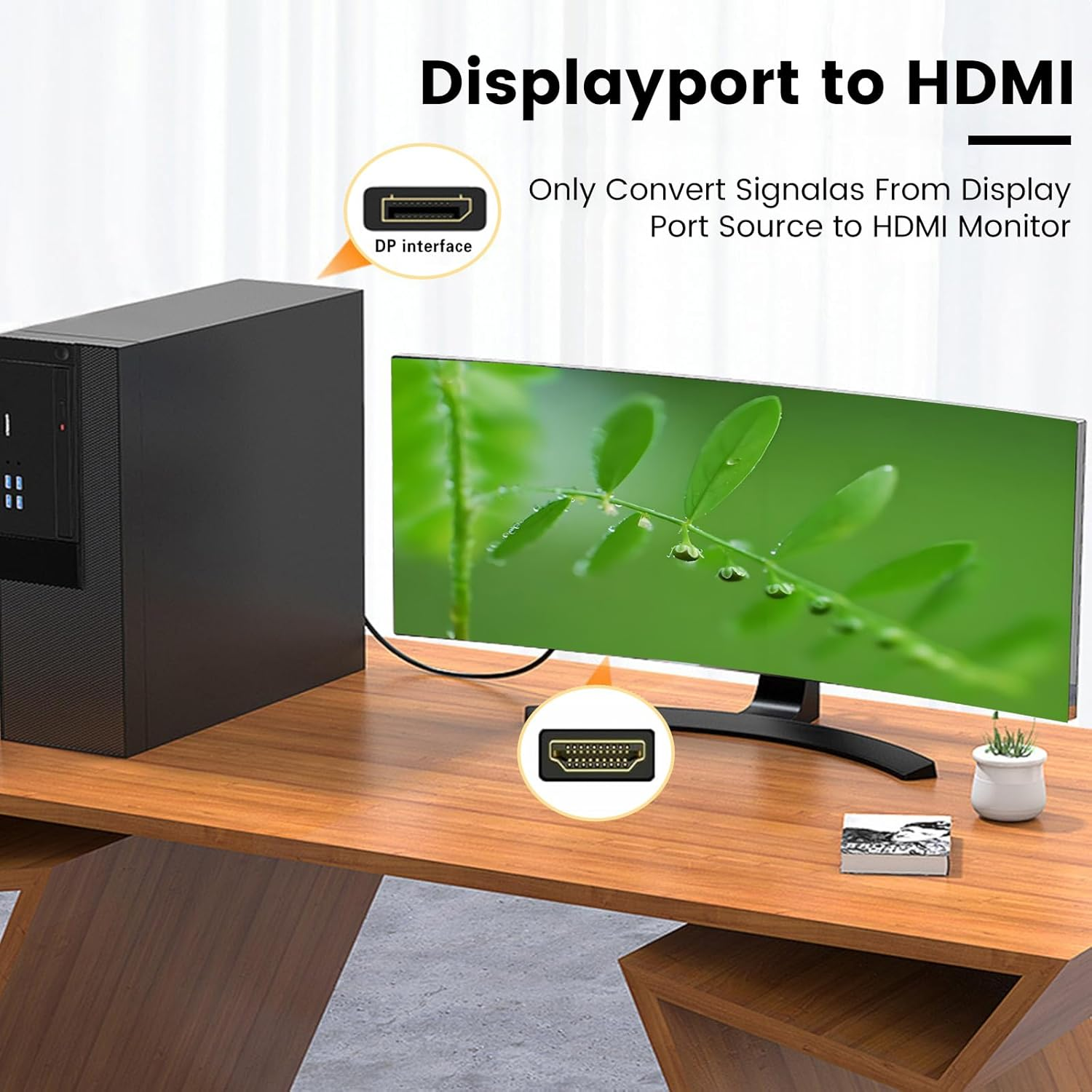 6Ft 4K Displayport to HDMI Cable Adapter, DP to HDMI Male Video UHD 4K@30Hz/2K@60Hz/1080P@120Hz DP to HDTV Uni-Directional Cord for Projector, Desktop, Dell, AMD, NVIDIA, Lenovo, Thinkpad image number 3