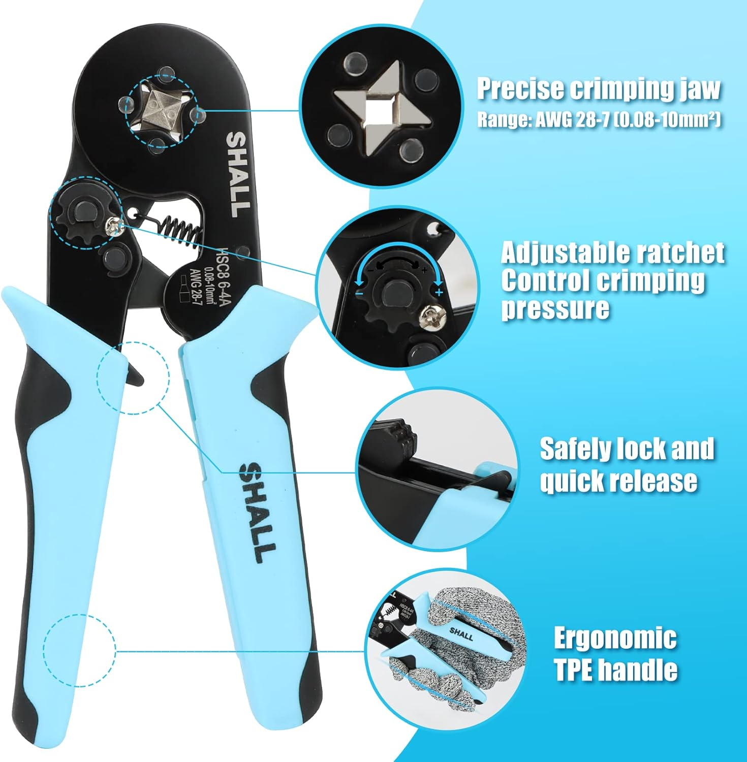SHALL Crimper Tool, 1800-Piece Wire Ferrule Kit with Wire Stripper, Self-Adjustable Ratchet Wire Crimper Kit for Electricians, for AWG 28-7 (0.08-10Mm&sup2;) Electrical Wire Connectors, Carry Bag Included