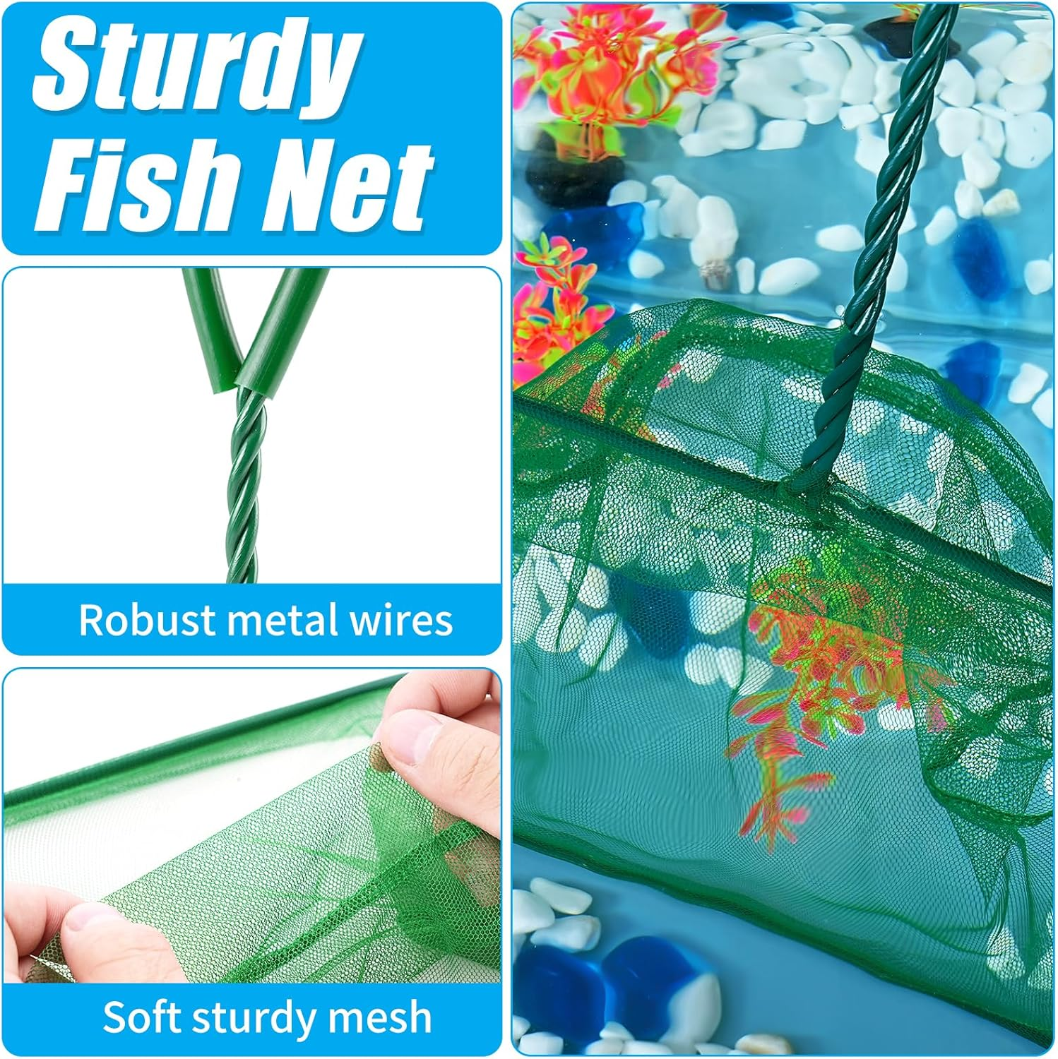 AQUANEAT 8 Inch Aquarium Fish Net, Wastes Skimming Cleaning Tool with Firm Handle for Fish Tanks Small Ponds image number 4