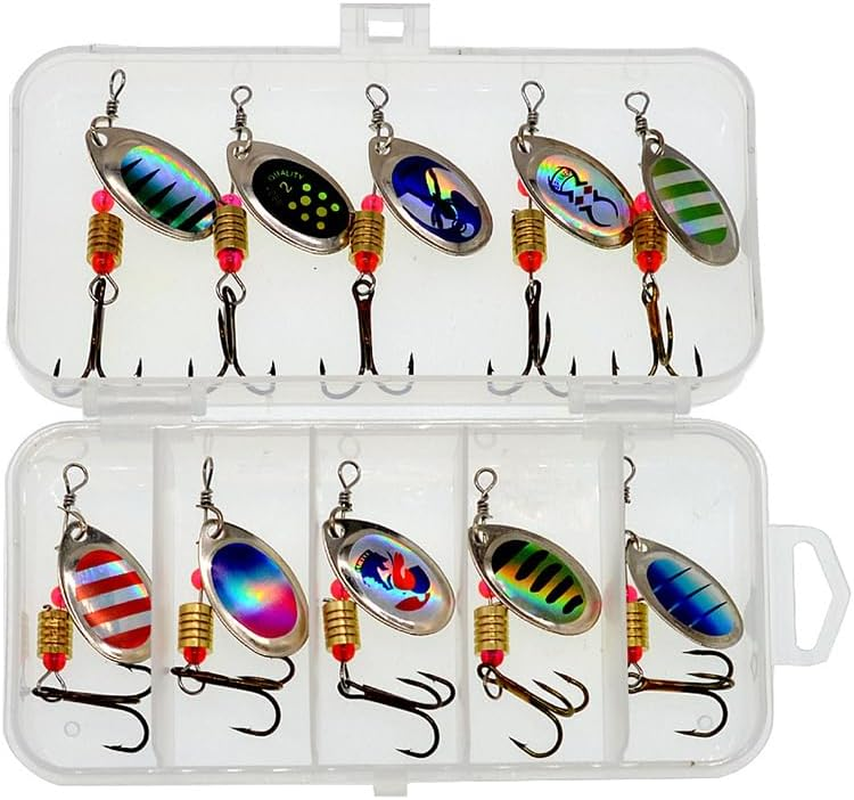 AIMALL 10/16PCS Fishing Lure Spinners Bait Spoon Set with Portable Tackle Box &ndash; Assorted Trout and Bass Fishing Tackle Kit for Freshwater and Saltwater
