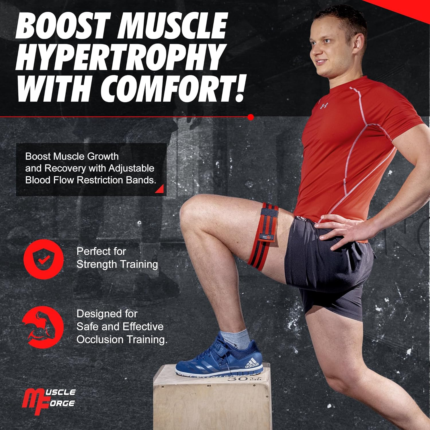 Muscleforge Blood Flow Restriction Bands, 2X Occlusion Bands for Legs, Elastic Bands with Buckle Fasteners for Muscle Building and Pump, BFR Cuffs image number 1