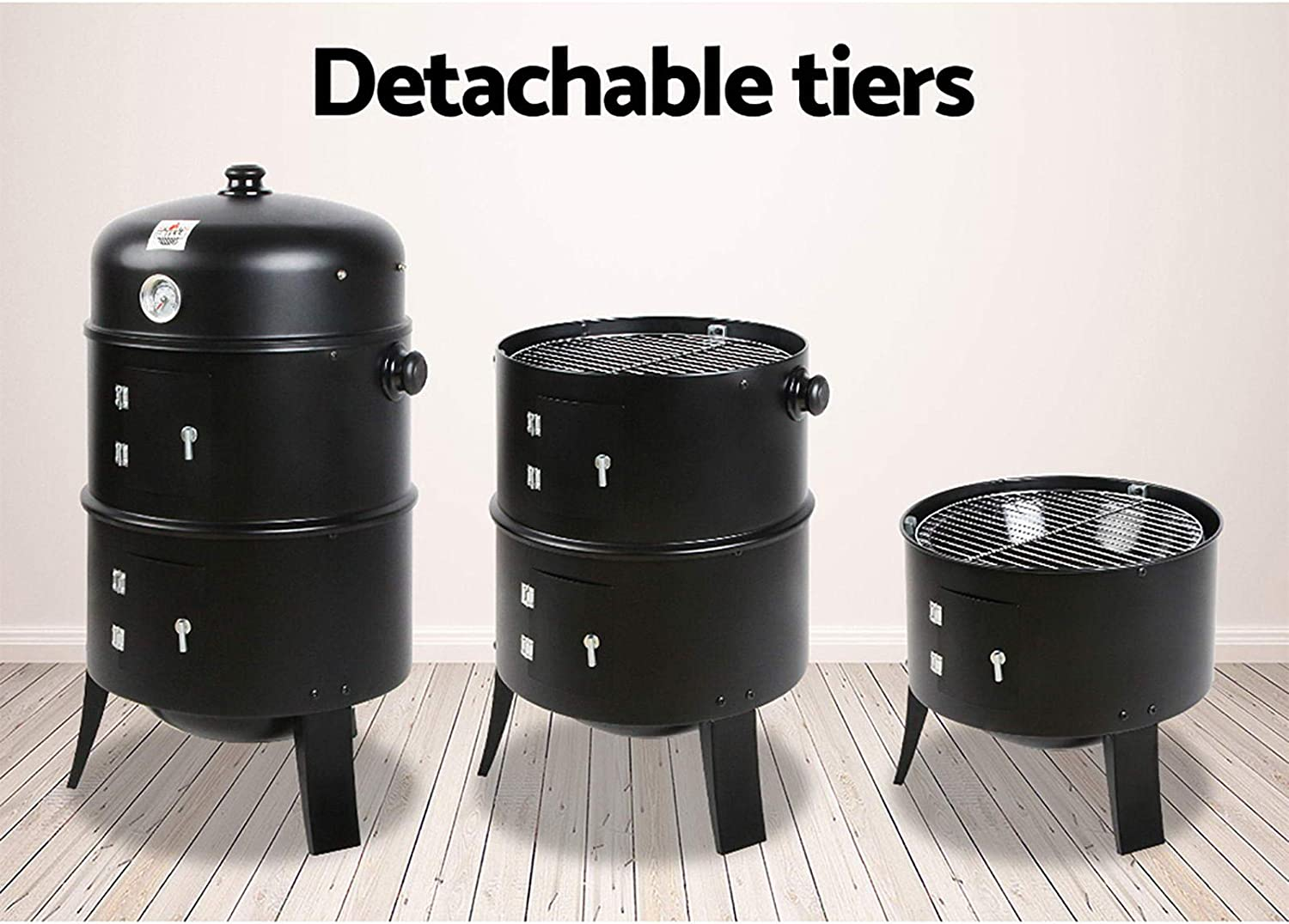 Grillz 3-In-1 Charcoal BBQ Smoker - Black image number 4