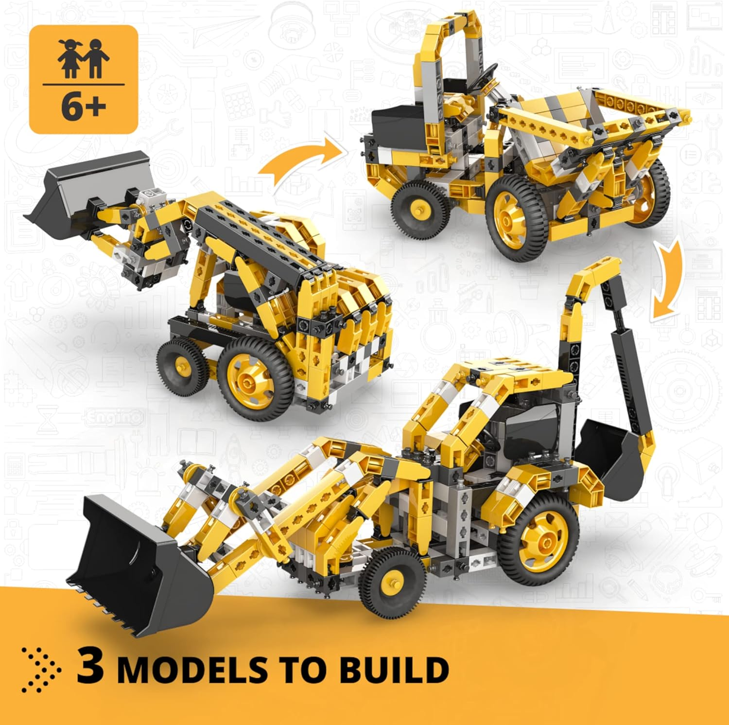 Engino Creative Builder 3-In-1 Machinery Backhoe Loader Building Block 287-Pieces Set image number 4