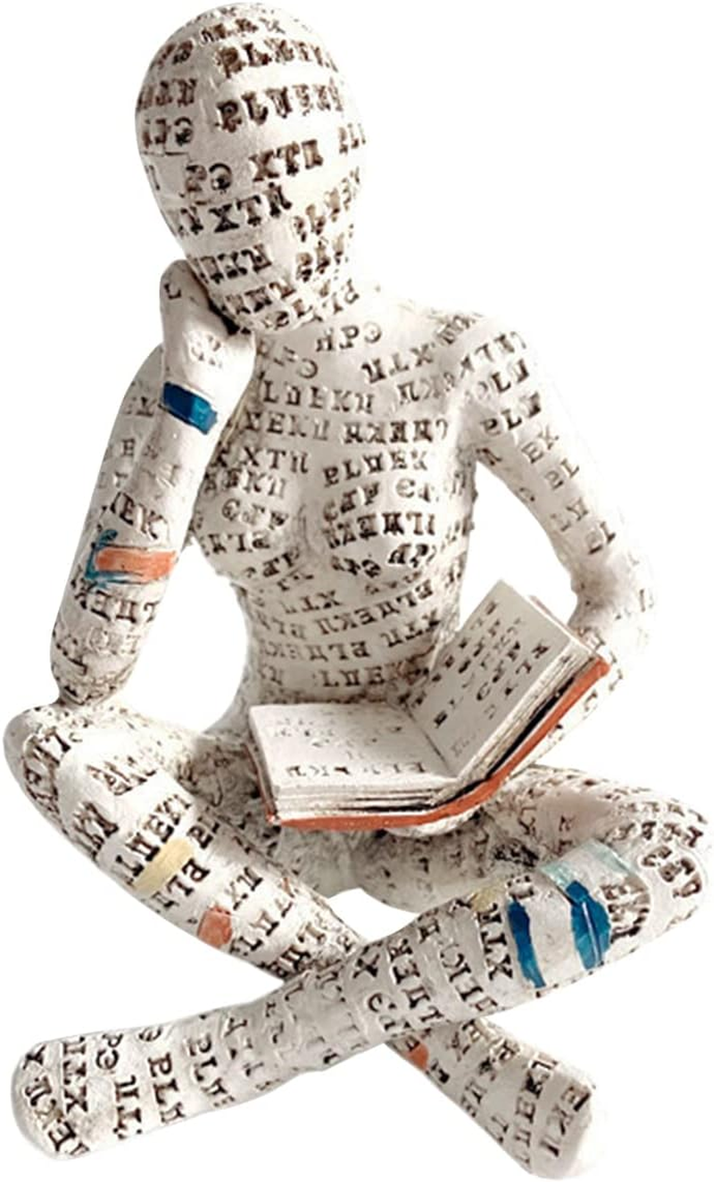 Reading Women Thinker Statue Modern Abstract Art Sculpture, Resin Pulp Reading Collectible Figurines for Home Living Room Office Shelf Decoration image number 2
