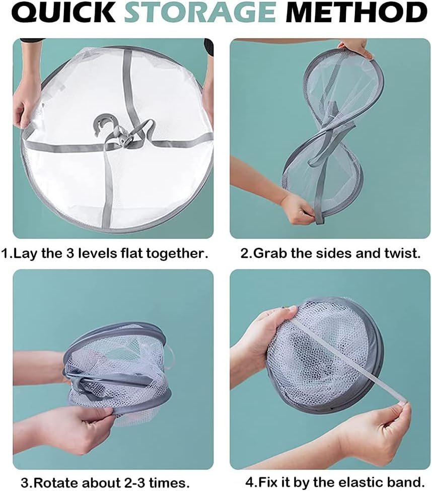 Qeunrtiy 3-Tier Sweater Drying Rack Hanging Clothes Hanging Dryer Laundry Mesh Drying Rack, Foldable Clothing Dryer Racks image number 6