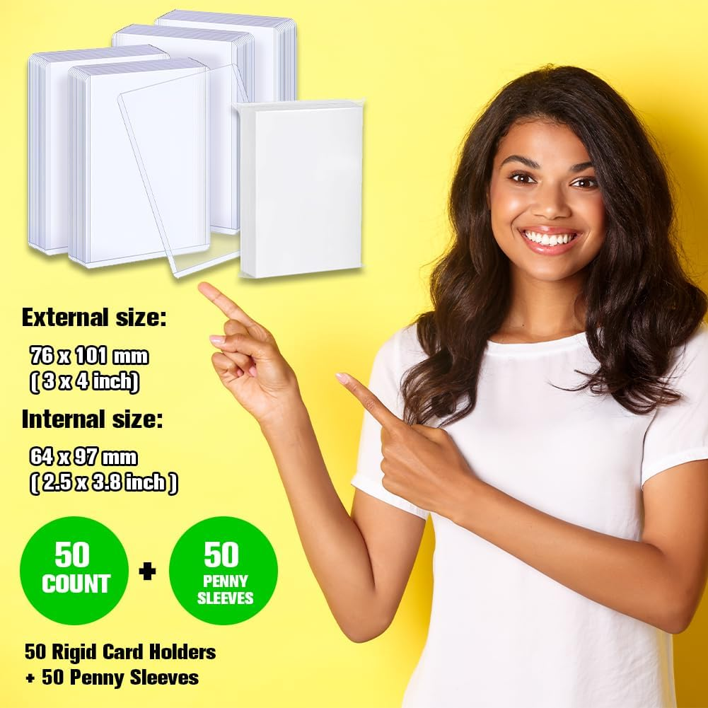 Toploader Card Protector for Trading Cards Plastic Card Protector for Standard Cards Fit for Mtg,Football Card Sports Cards(50 Toploaders + 50 Penny Sleeves) image number 5