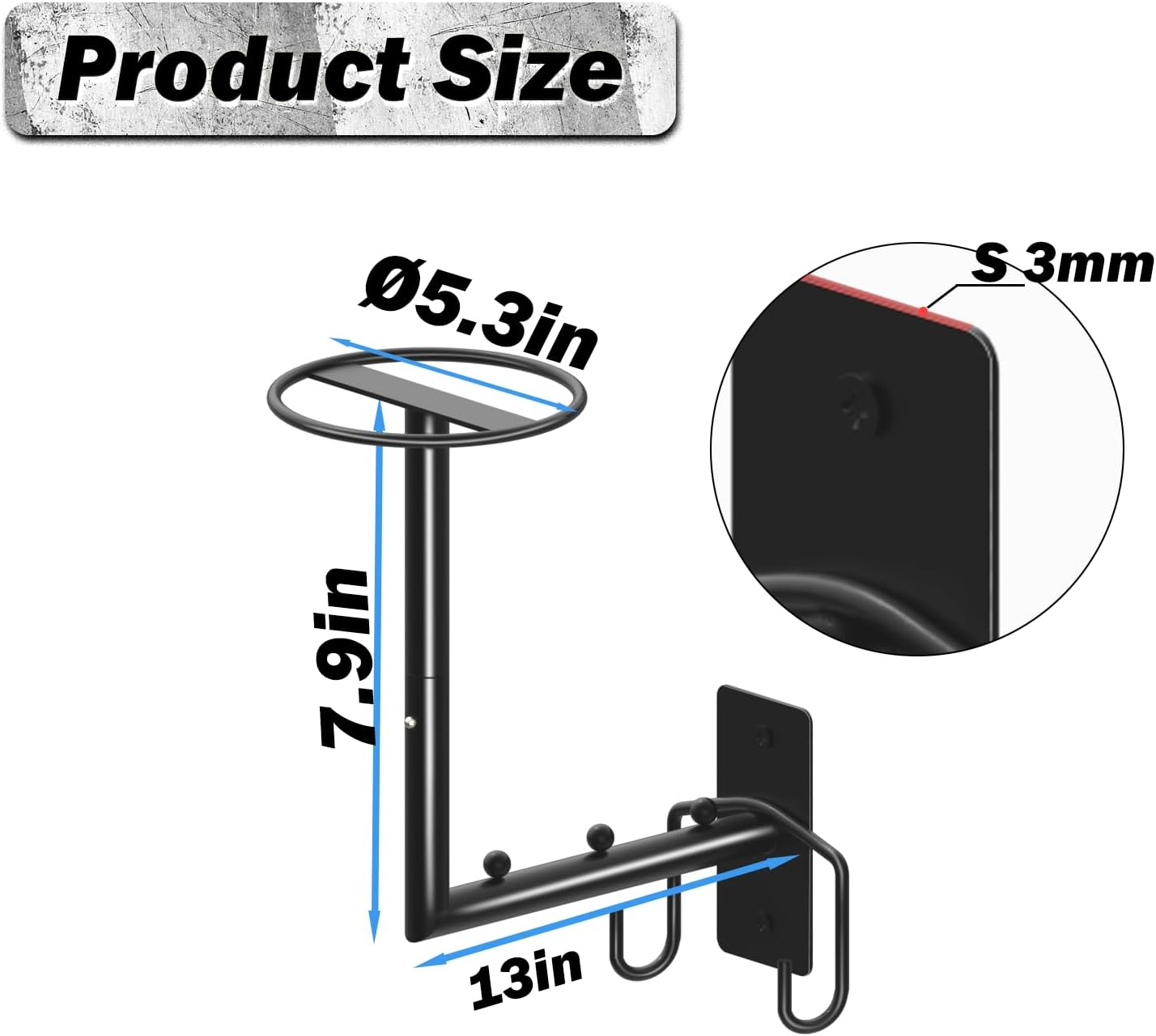 Helmet Holder with Hook, Wall Mount Hanger, Motorcycle Gear Rack, Display Mount for Bike, Hockey, Football Helmets image number 3