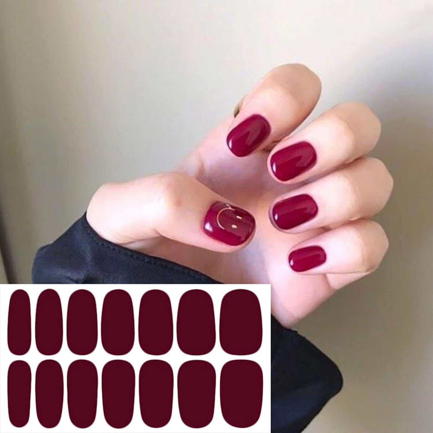 WOKOTO 20 Sheets Dark Solid Color Series Nail Polish Strips Stickers with Nail File Self-Adhesive Punk Rock Gel Nail Strips Full Wraps for Women Nails Art Stickers image number 6