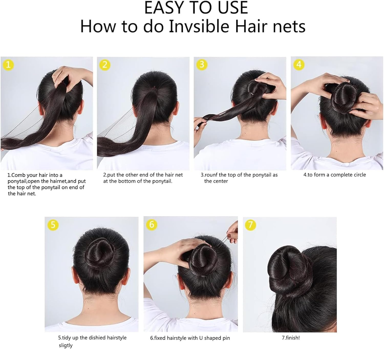 Flutesan 90 Pcs Ballet Bun Net and U Shaped Pins Set for Women Girls, Elastic Brown Net for Dancer Bun Making image number 5