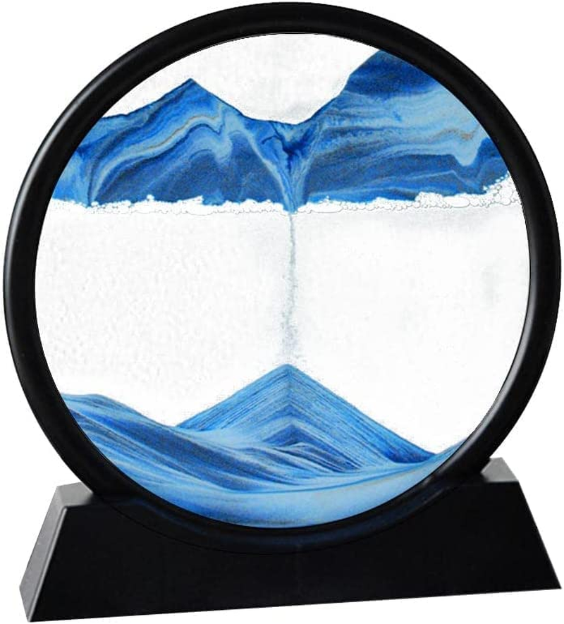 CATFUN Moving Sand Art Picture in Motion round Glass 3D Deep Sea Landscape, Dynamic Sandscapes, Sensory Relaxing Desktop (BLACK)