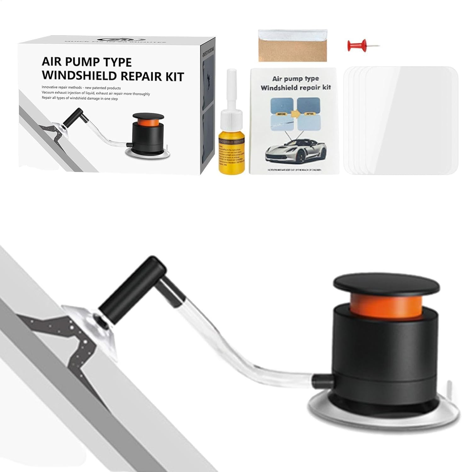 Automotive Windscreen Repair Kit - Fast and Effective Adhesive Paste, Portable Vehicle Maintenance Equipment, Nano Liquid for Glass Crack Fix, Tool for Air Pumps for Chips and Star