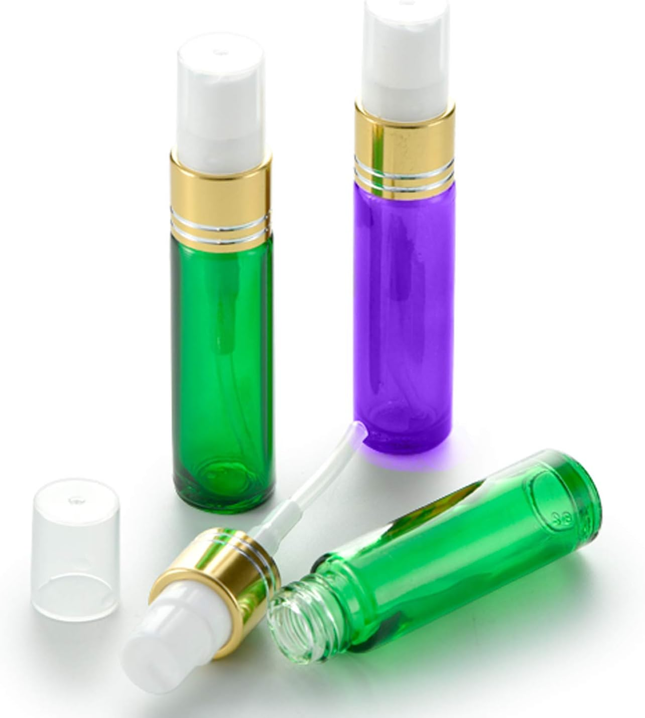 Jamhoodirect 6Pcs 10Ml Empty Glass Spray Bottles with Golden Fine Mist Sprayers, Travel Atomiser Refillable Portable Container Includes 2 Droppers for Essential Oils, Perfume or Night Out Fragrance, Purple, Green, Rose Red, 10Ml, #1 10Ml Spray Bottles image number 2