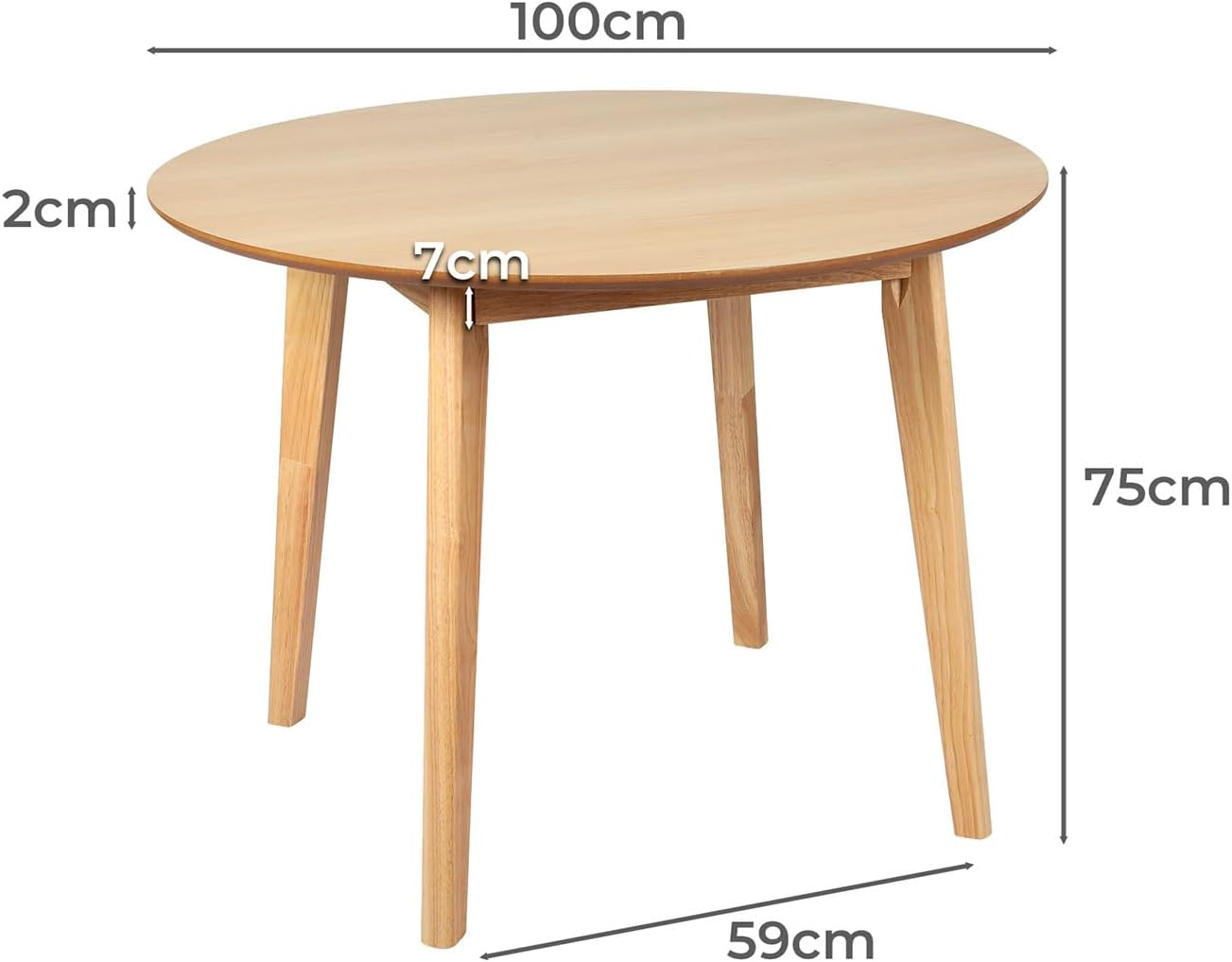 Levede round Dining Table, Oak Veneer or Melamine Top, Rubberwood Base, Anti-Slip, for Kitchen/Cafe/Restaurant, Partially Assembled(100Cm X 100Cm X 75Cm, Natural)