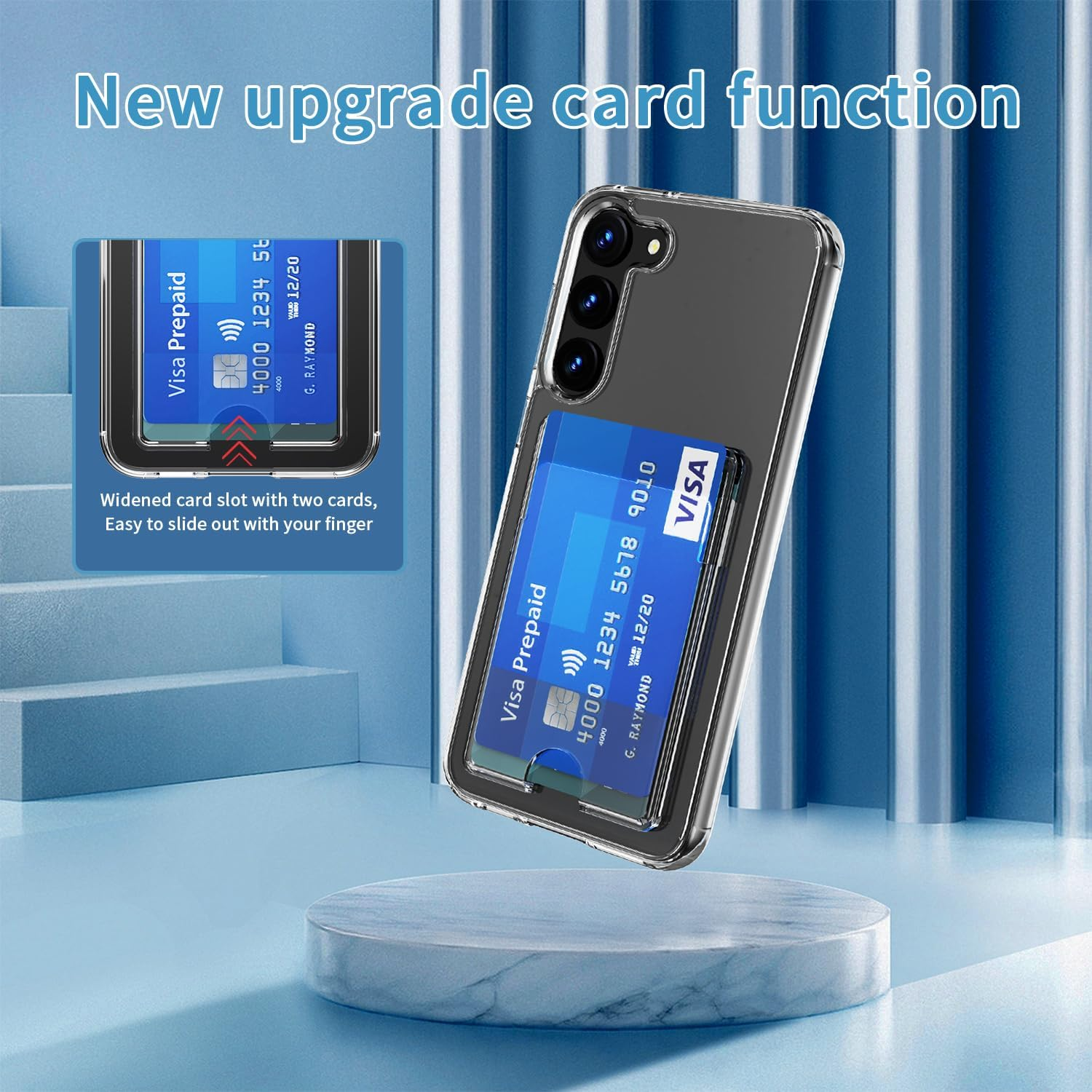 Clear Case for Samsung Galaxy S23 plus with Credit Card Holder [Up to 2 Cards], Anti-Yellow Shockproof Anti-Scratch Durable 360&deg;Full Protection Cell Phone Cover image number 4