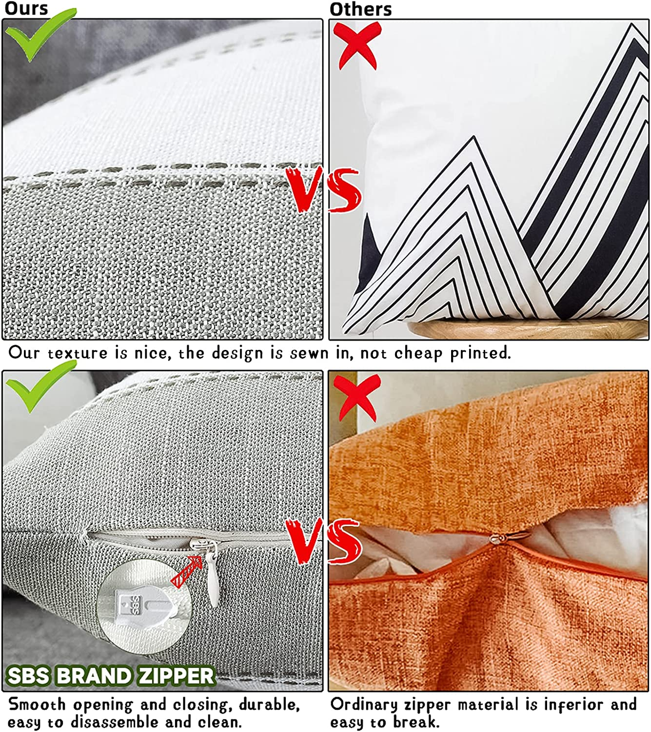 Amhoo Pack of 2 Farmhouse Stripe Check Throw Pillow Covers Set Case Cotton Linen Decorative Pillowcases Cushion Cover for Couch Bench Sofa 18X18Inch Light Grey Beige image number 2