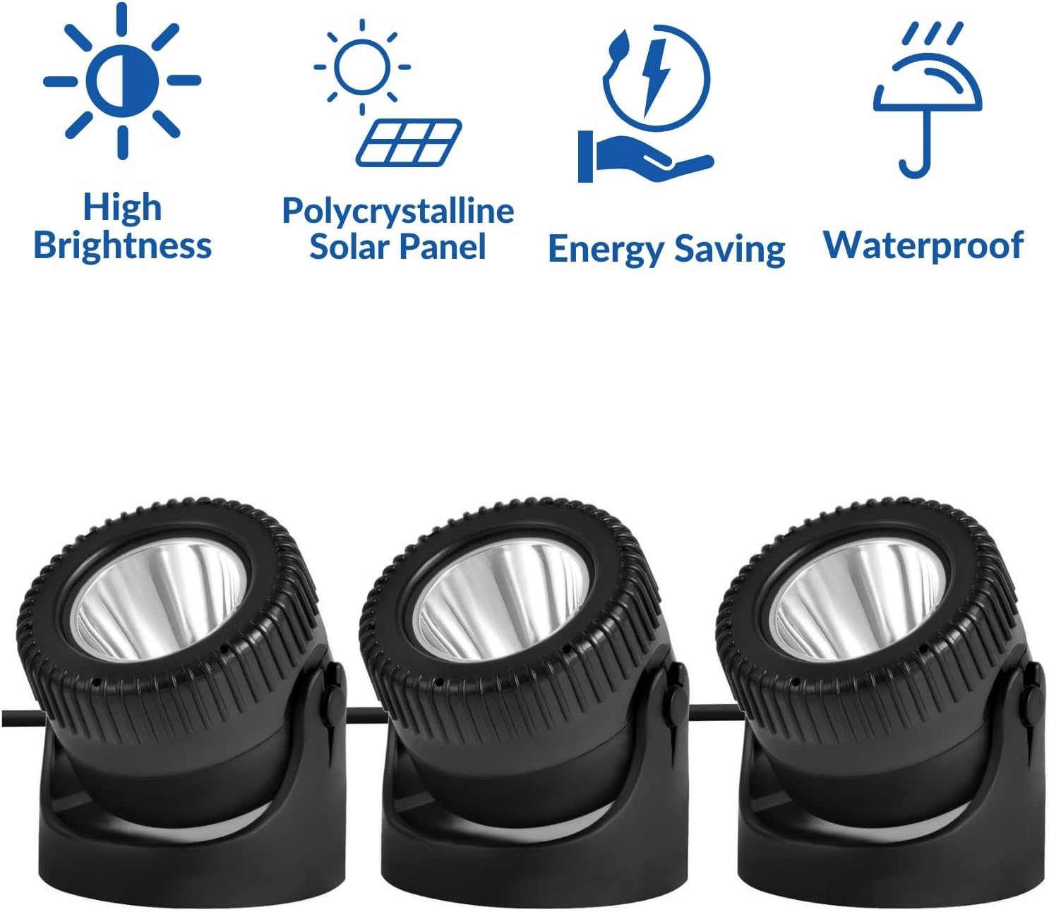 Jadeshay Solar Pond Lighting, 6 V 2 W Polycrystalline Solar Panel Diving Spotlight Solar Underwater Spotlight with 1 W 3 Lamps Waterproof Landscape Spotlight for Garden Pond image number 1