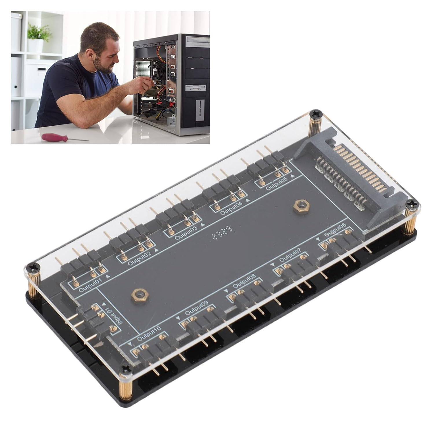 10 Way 5V 3Pin ARGB Hub with Acrylic Case, Universal RGB Fan Hub, Compatible With, Msi,Motherboards, Easy to Install, with 52CM Motherboard Cable image number 5