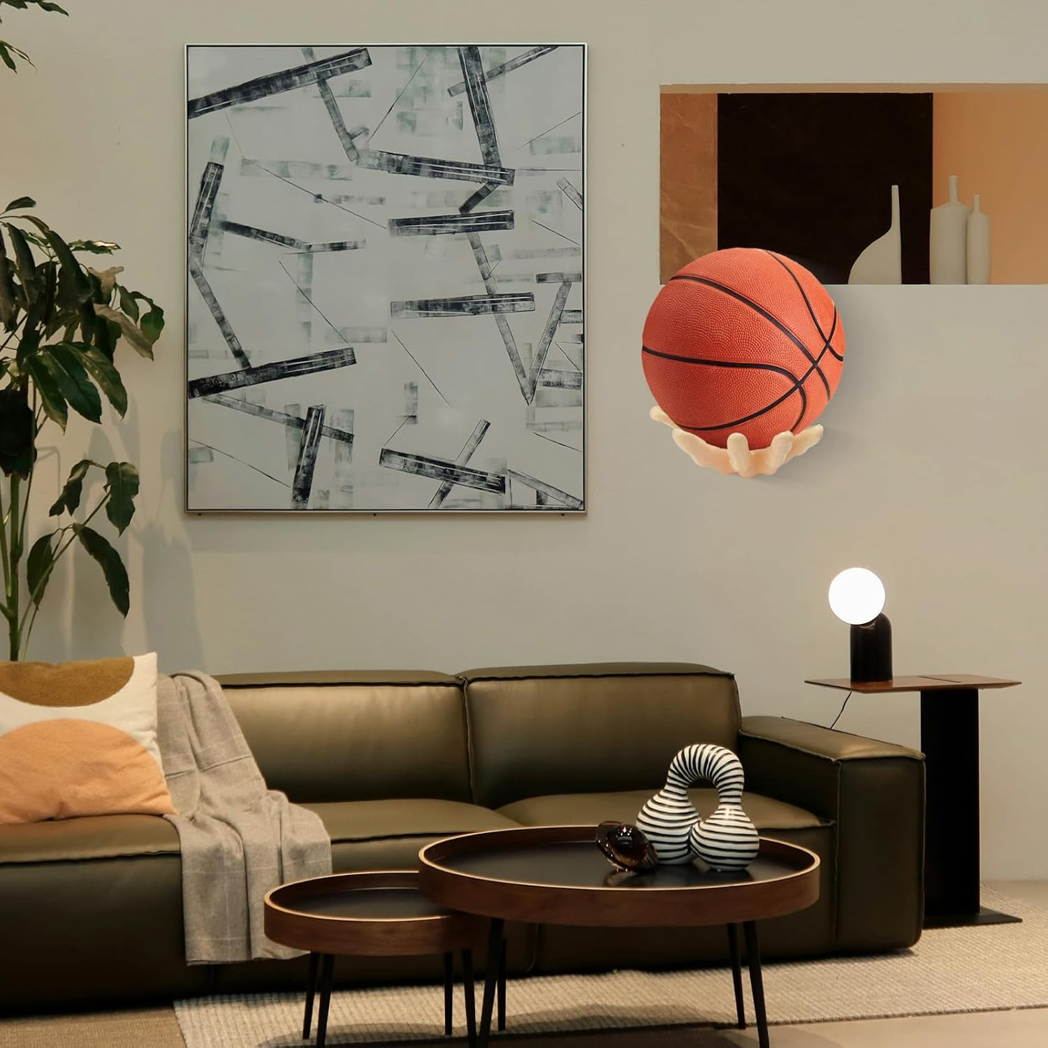 LOCZAR Basketball Holder Wall Mount 2 Piece Set, Men'S Room Decoration Game Room Basketball Wall Decor Men'S Sport Gifts, Ball Stand Wall Mount, Garage Ball Storage Organizer - Yellow image number 2