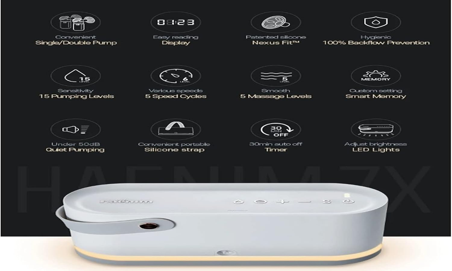 Haenim Electric 7X Breast Pump, White/Peacock