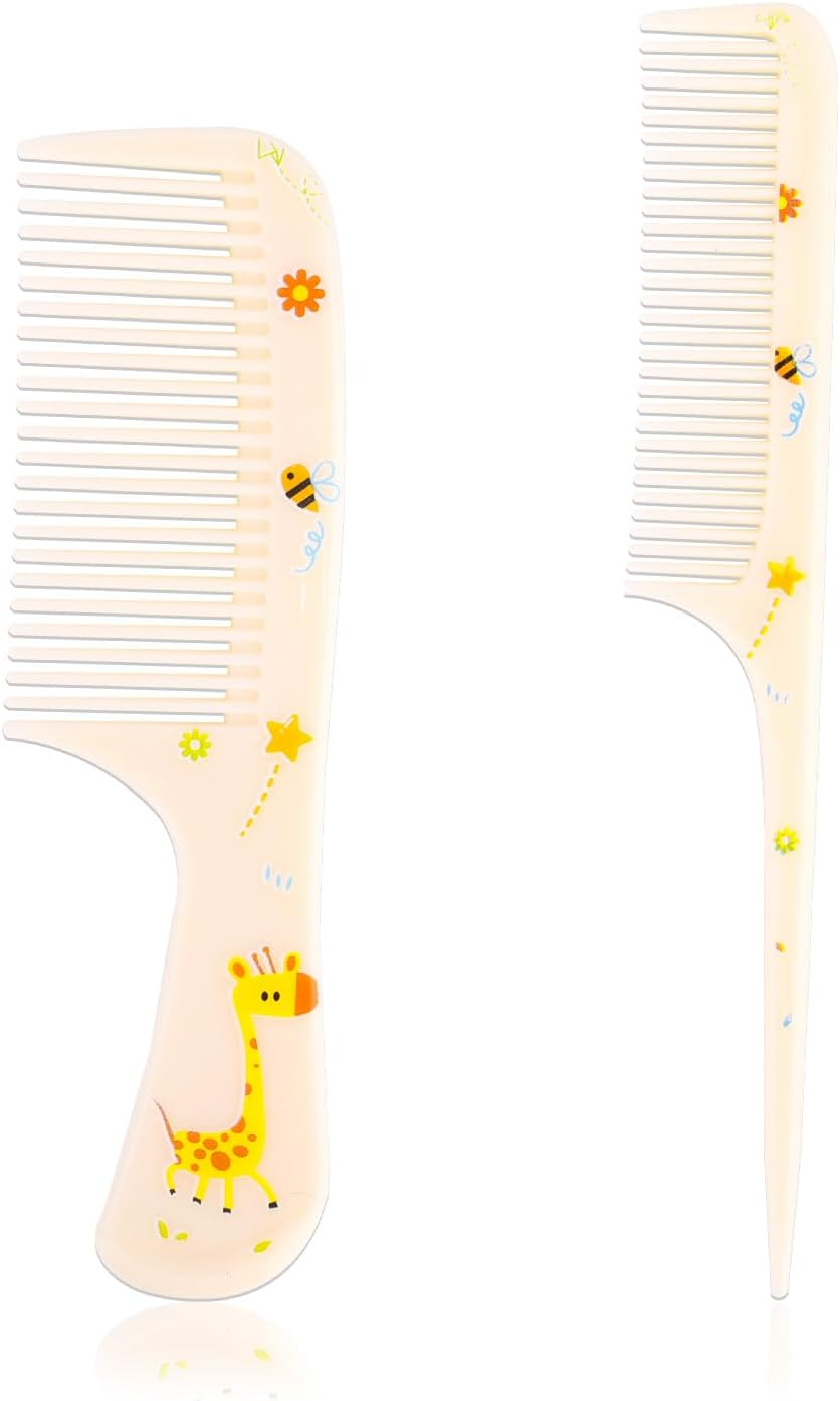 2Pcs Cute Hair Comb Set, Fine Tooth & Rat Tail Styling Comb Mini Baby Plastic Hairbrush Tools Accessories for Toddlers Kids Women All Hair Types (Pink Whale)