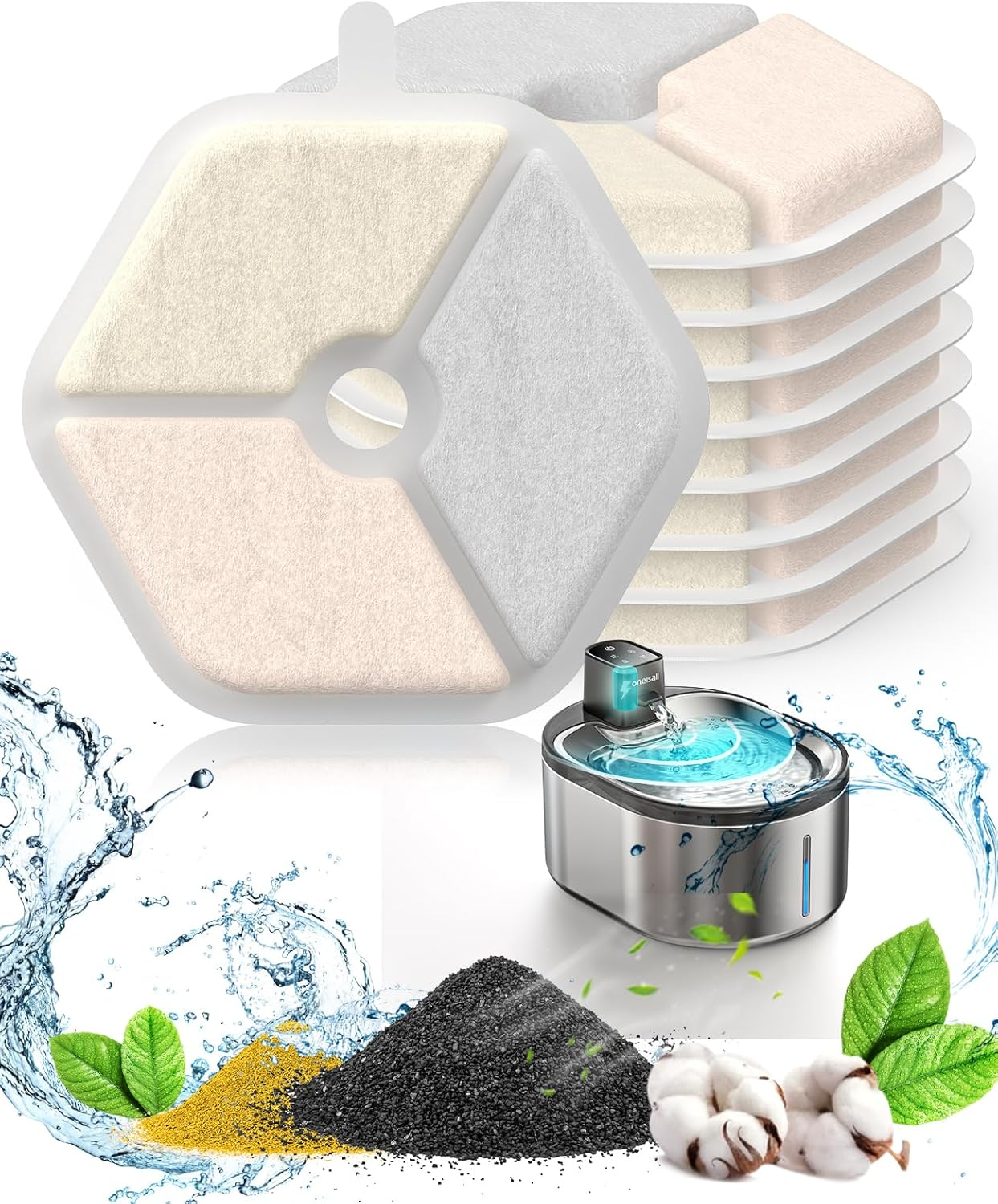 Oneisall 9 Pack Replacement Filters for Cordless 4L Cat Fountain with Motion Sensor image number 2