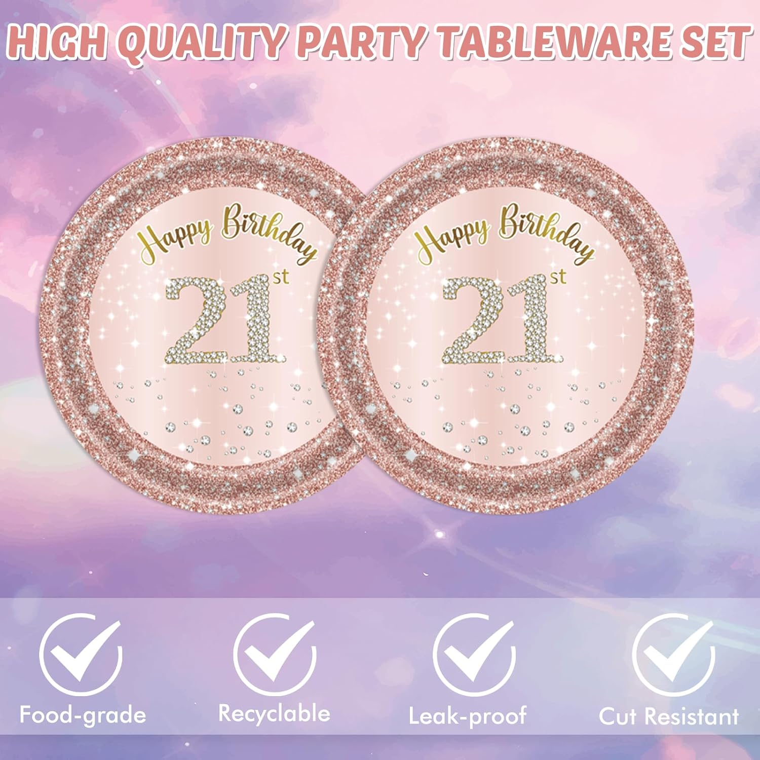 21St Birthday Rose Gold Party Supplies Rose Gold Birthday Supplies Plates and Napkins Happy 21 Birthday Disposable Tableware Party Supplies for Girls Women - 10Th image number 4