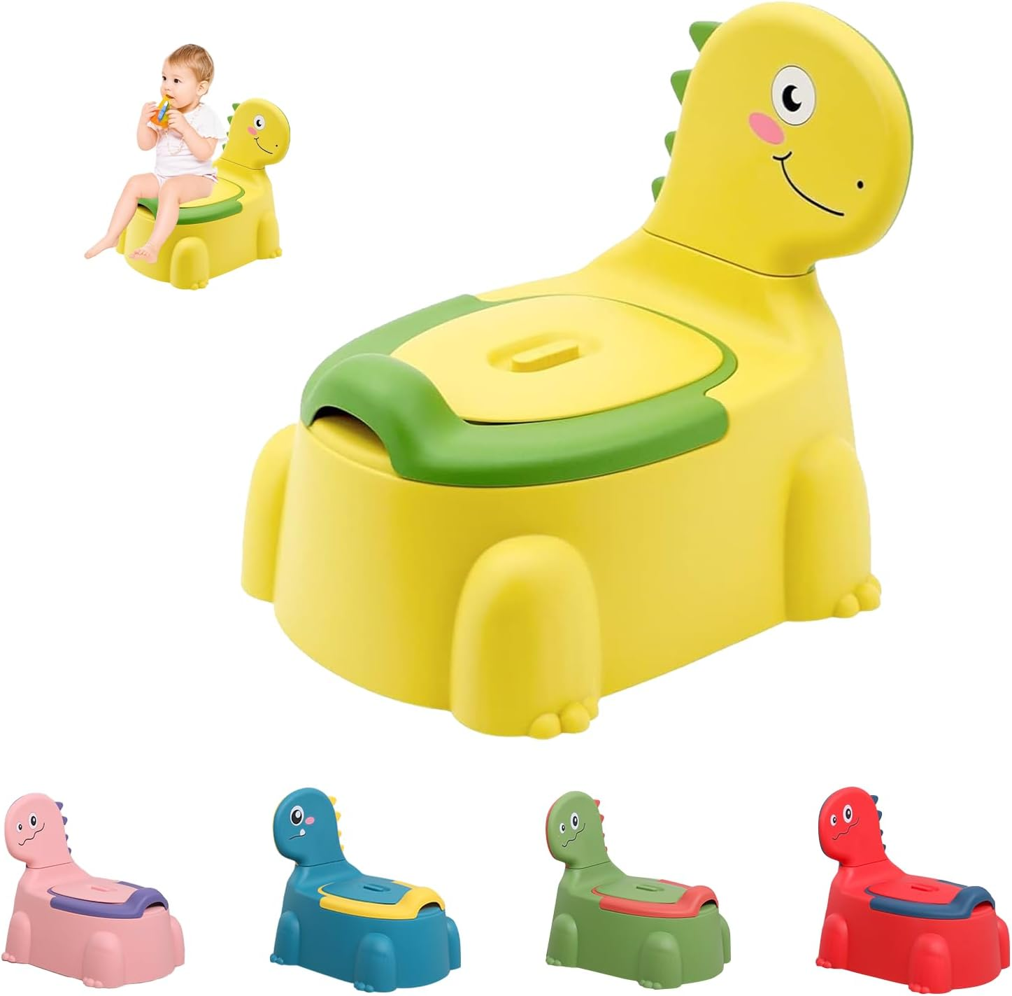 Kids Potty Seat - Dinosaur Potty Training Seat with Lid, Comfortable Toddler Toilet Seat for Boys and Girls Aged 1-6 Years Old(Yellow) image number 3