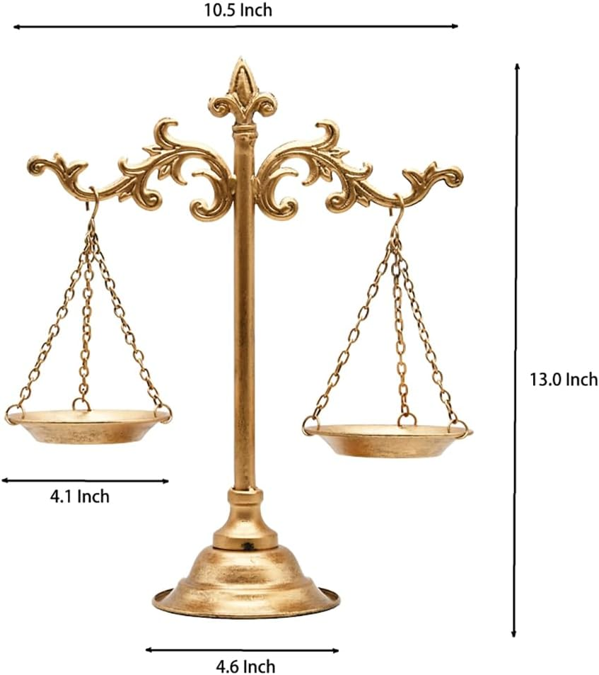 Owlgift Vintage Style Metal Libra Jewelry Towers, Scale Tray Display Cosmetic Organizer, Jewelry Storage, Unique Centerpiece Stand, Lawyer Scale of Justice, Farmhouse Candleholder &ndash; Bronze image number 1