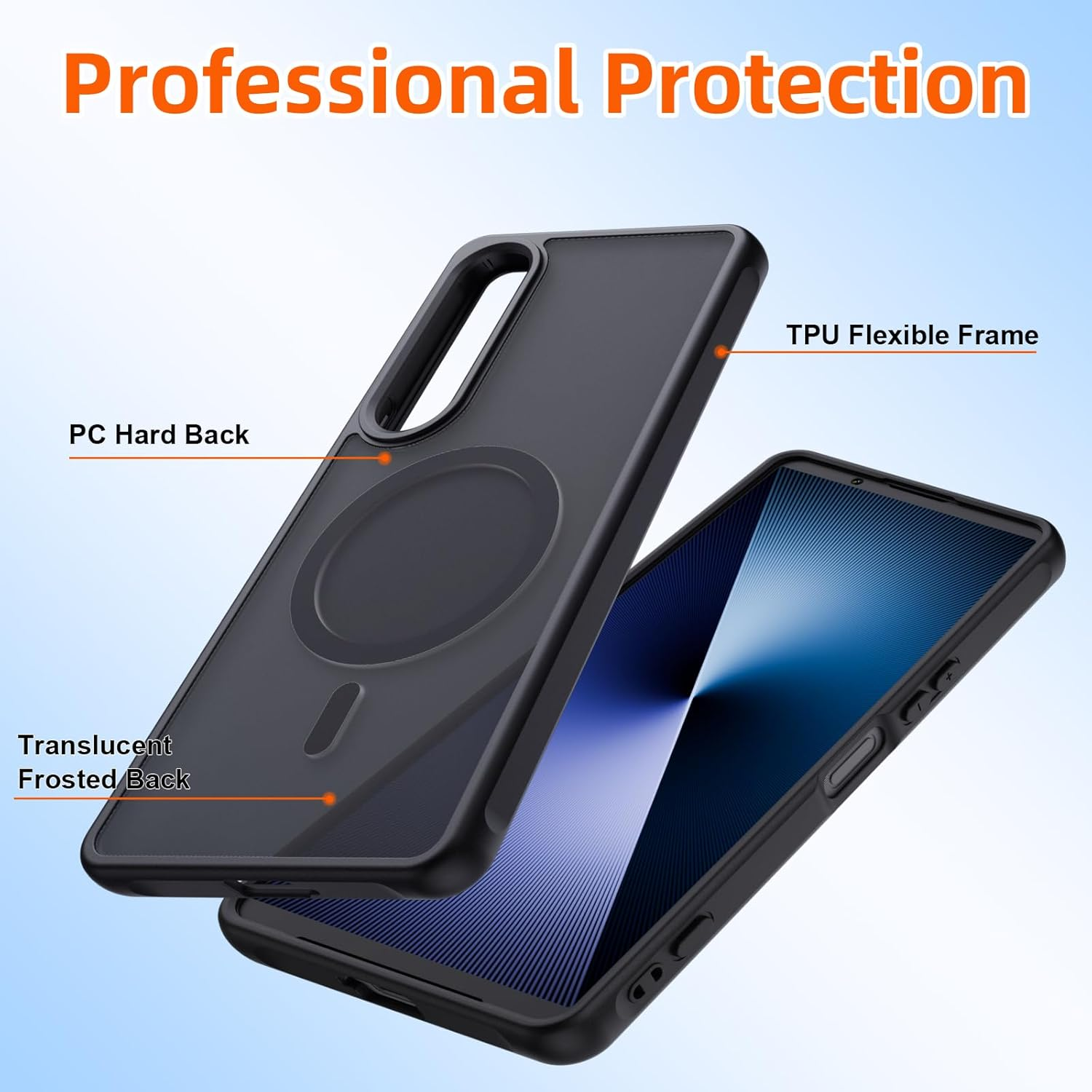 Vanrain Magnetic Case for Sony Xperia 1 VII Compatible with Magsafe, Mobile Phone Case, Shockproof, Scratch-Resistant, Matt, Translucent Back Mobile Phone Case, Black image number 5