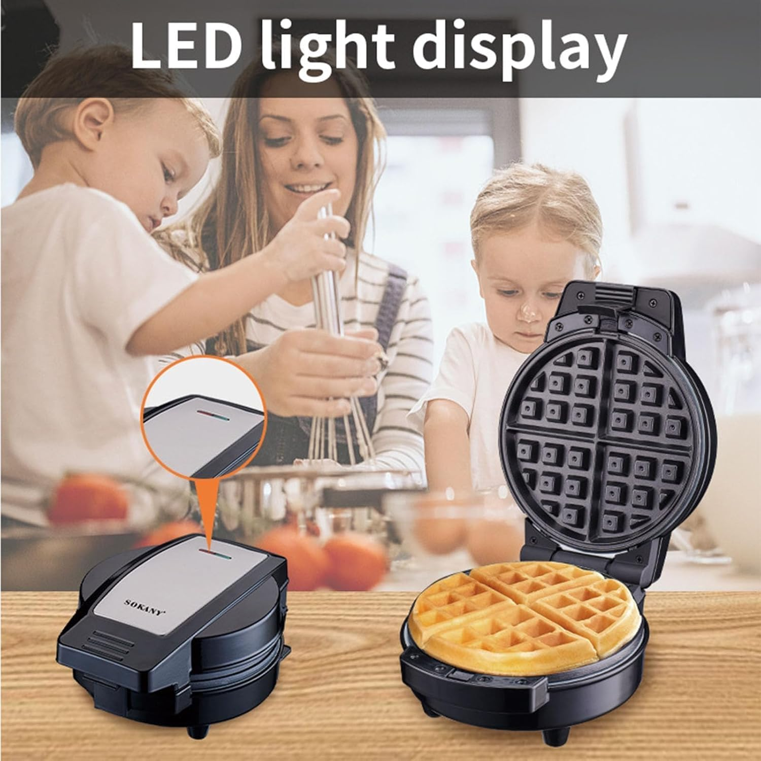 Waffle Maker 3 in 1 Detachable Baking Plates Non Stick Plates with LED Display round Waffle Doughnut Cartoon Cake Sandwich Maker 600W