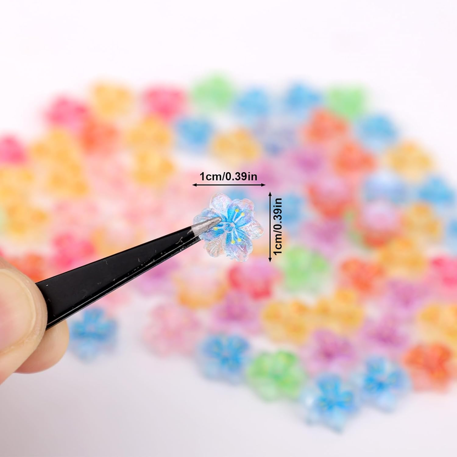 Lasuroa 60Pcs 3D Ice Translucent Hibiscus Flower Nail Charms, Cute Plastic Floral Nail Stickers Mixed Colorful Rhinestones Jewelry for Women Manicure Decorations image number 4