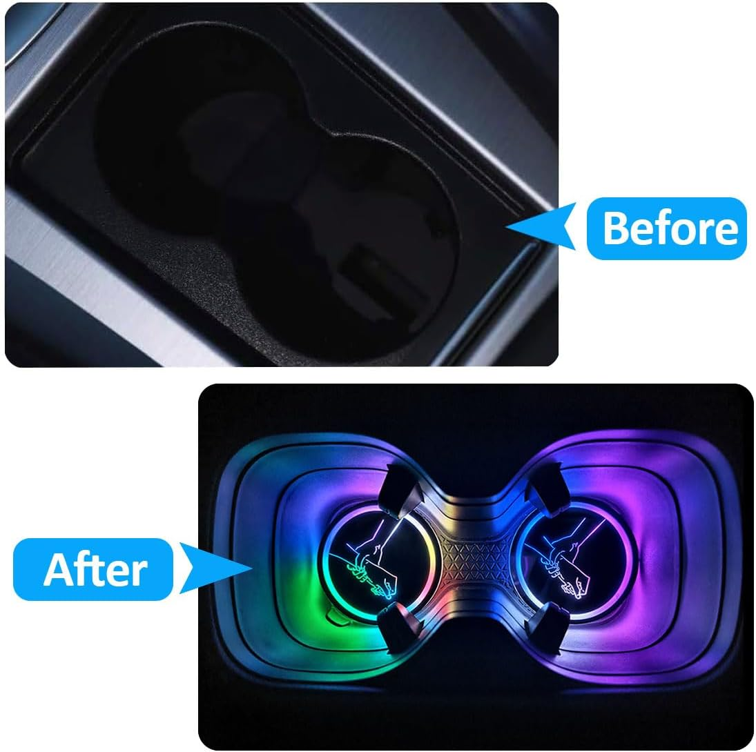 2 PCS LED Cup Holder Lights for Car,7 Colors Changing USB Charging Cup Holder Insert Coasters,Led Car Coasters,Luminescent Cup Pad Interior Atmosphere Lamp Decoration Light image number 4