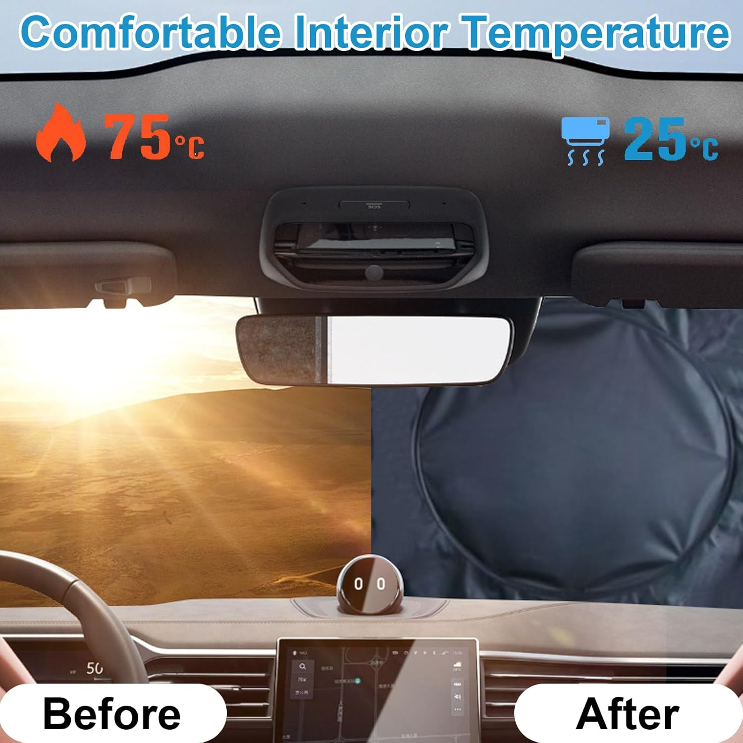 Rhoyee Foldable Car Sun Shade | Universal Windshield Sunshade & UV Protection Visor | Heat Shield for Car Dashboard and Interior image number 2