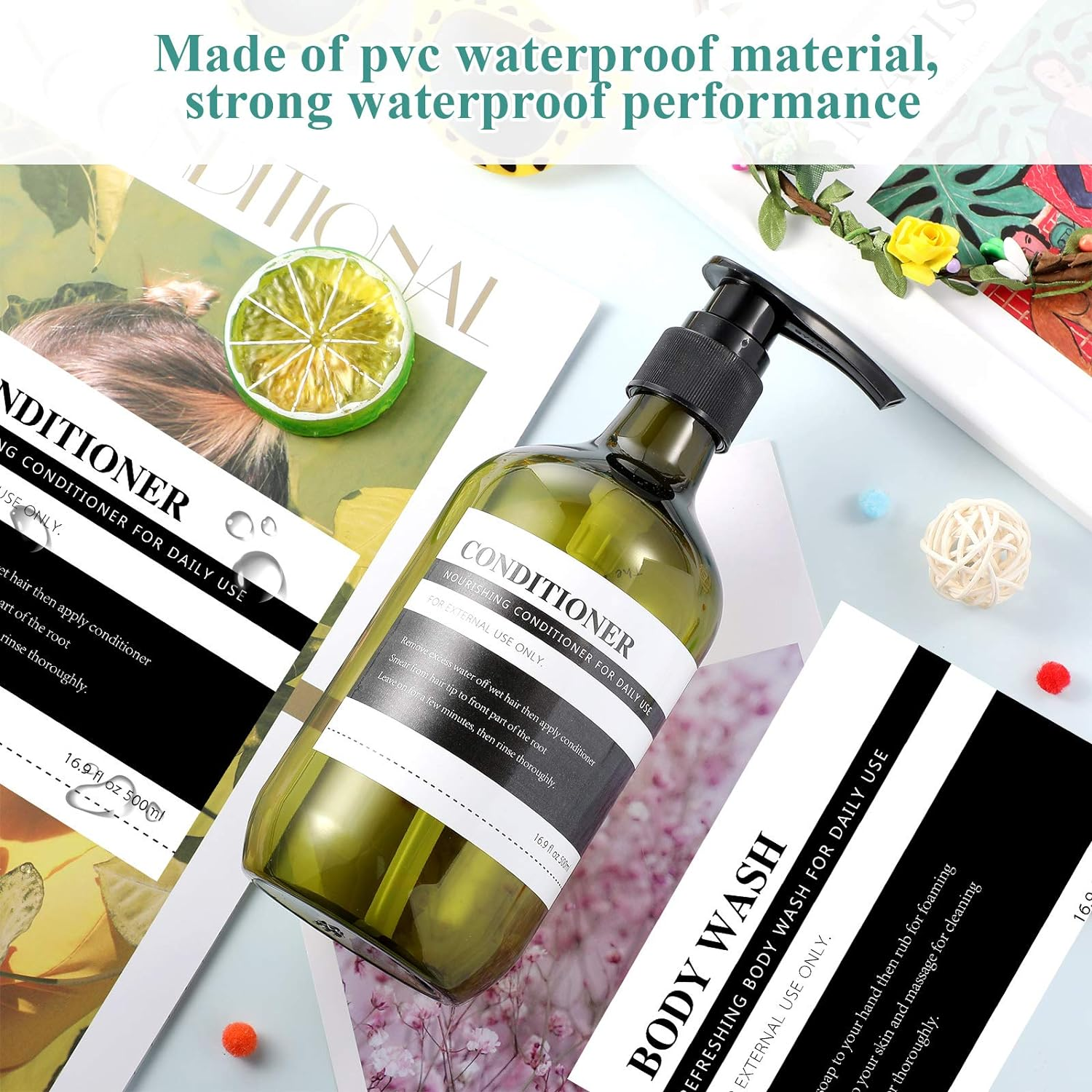 18 Pieces Waterproof Label Stickers for Dispenser Bottles Farmhouse Label Shampoo Dispenser Stickers for Kitchen Bathroom (2.76 X 3.54 Inch) image number 1