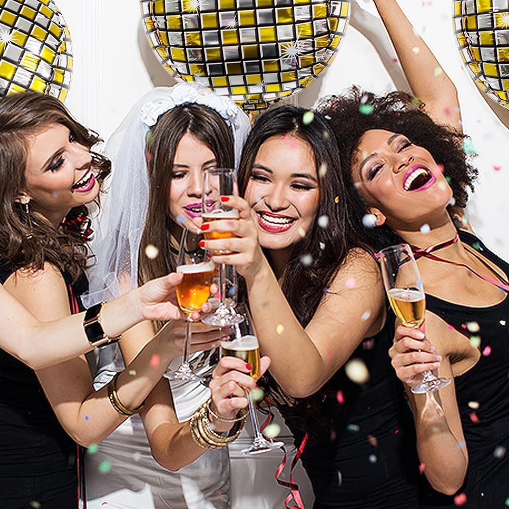 Disco Ball Balloons Gold and Silver Disco Mylar Foil Balloons Disco Party Supplies 22 Inch Giant 4D round Metallic Disco Balloons for 70S 80S 90S Party Decorations Birthday Bachelorette Party 6 PCS image number 2