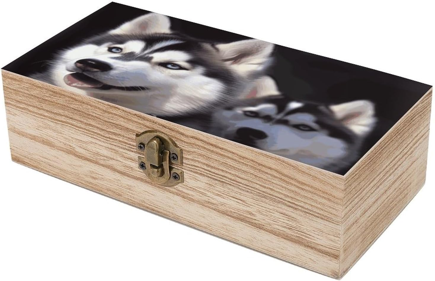 Husky Dog Wooden Box Wood Wedding Keepsake Boxes with Lids Small Decorative Boxes Lightweight Wooden Memory Storage Box for Crafts Keepsakes Jewelry Photo Letter Storage
