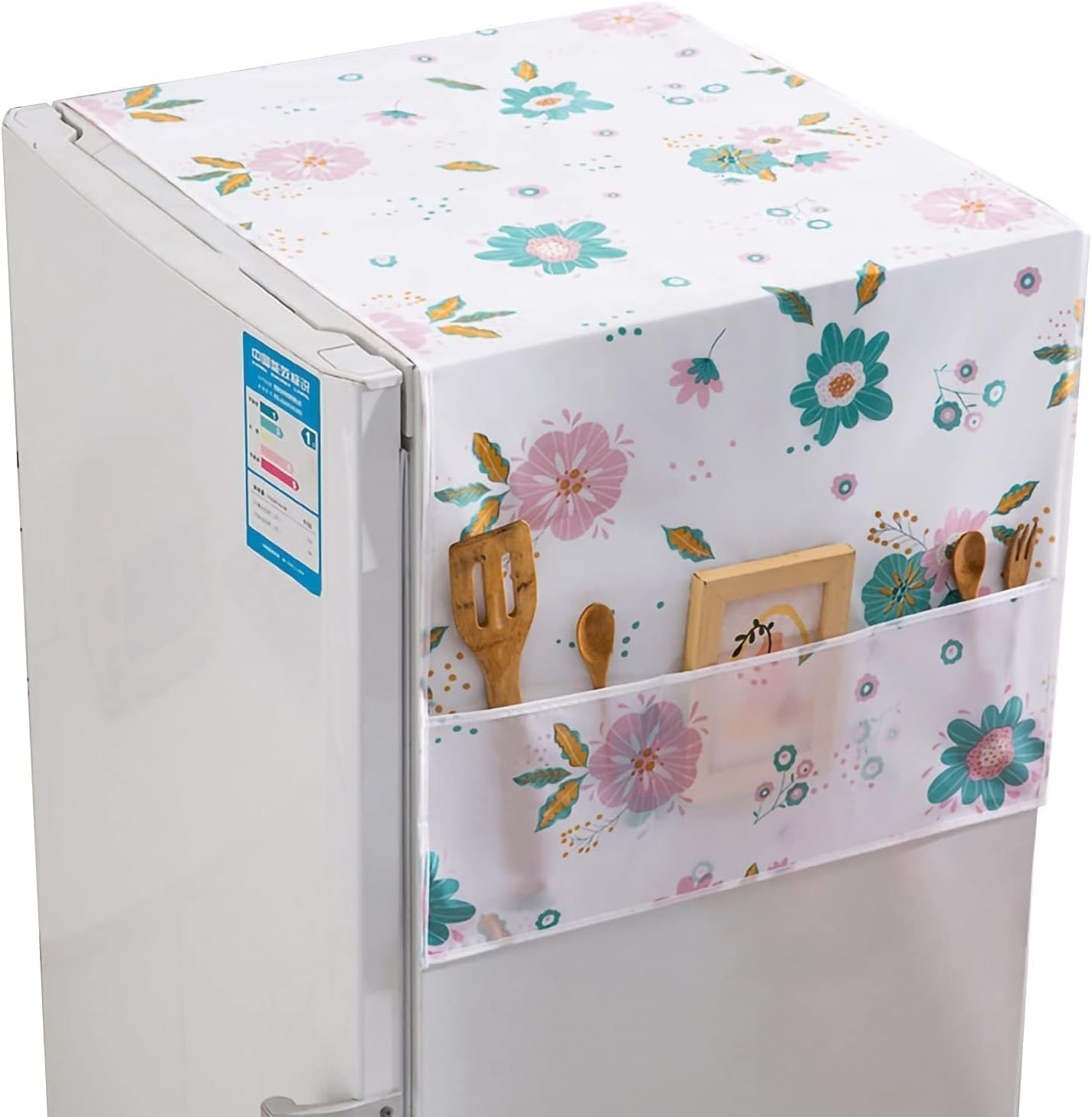 Dust-Proof Refrigerator Cover, 130X55Cm Washing Machine Top Protector with Side Storage Bags Water and Oil Proofing Washing Machine Cover for Home and Kitchen(Seahorse)