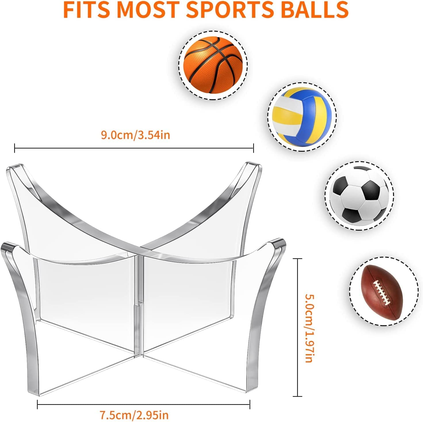2Pcs Acrylic Ball Stand Holder - Clear Display for Basketball, Football, Soccer - Transparent Stand for Sports Balls image number 6