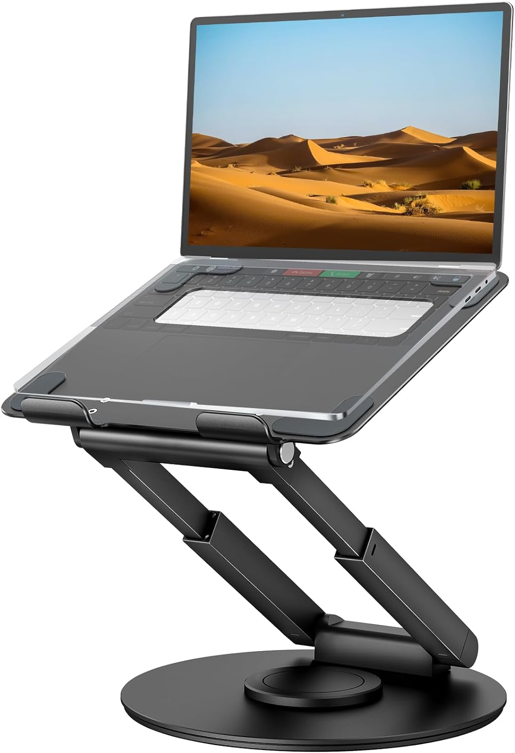 Tounee Telescopic Laptop Stand for Desk with 360&deg; Swivel Base, Sit to Stand, Height Adjustable, Portable Riser Holder for Good Posture, Compatible with Macbook Pro, All Laptops 10-17"