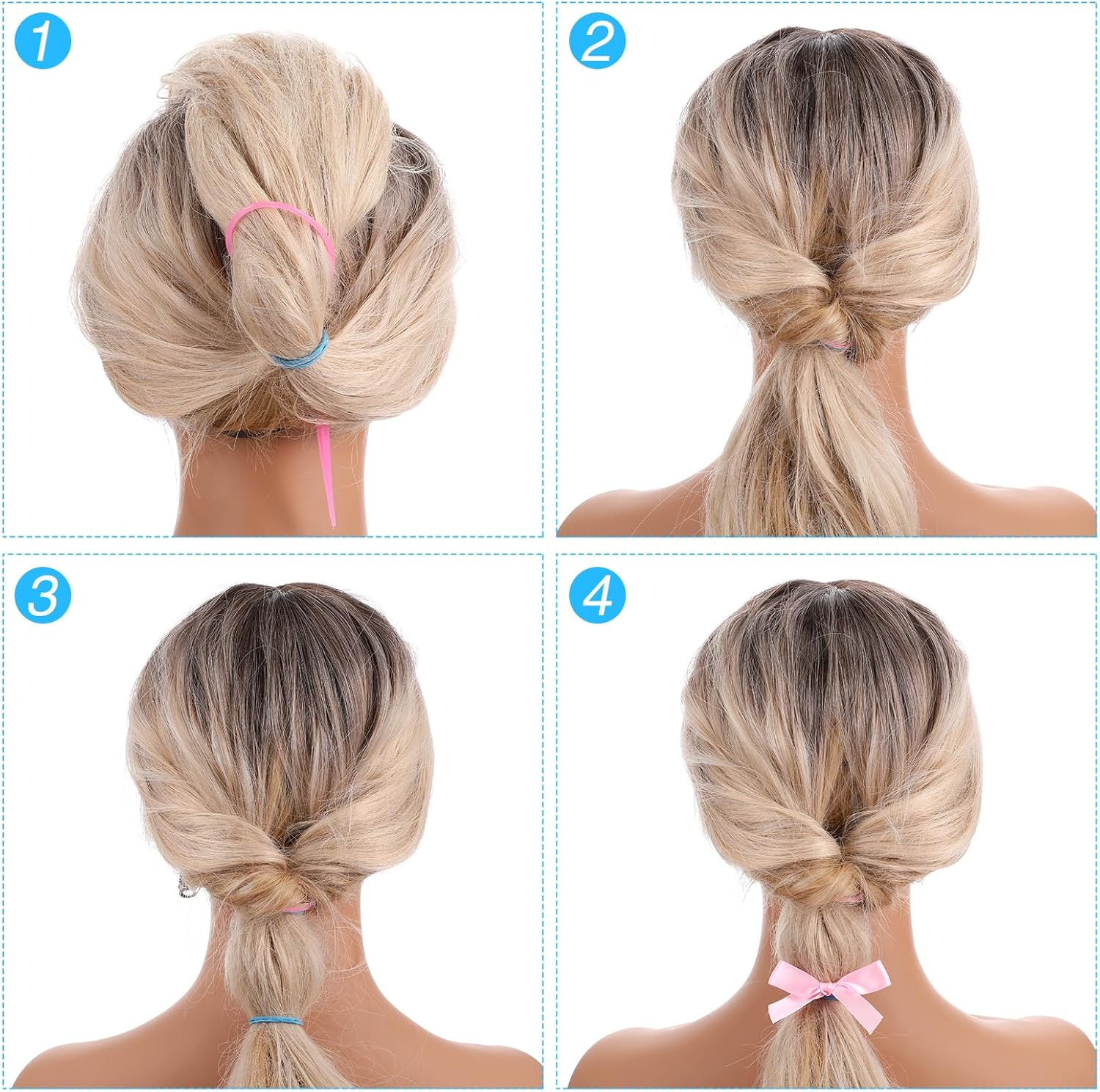 Oruola 12Pcs Hair Pull through Tool,Topsy Tail,Plastic Hair Braiding Tools,2 Sizes of Topsy Turvy Hair Tool for Women,Girls and Kids, Hair Flip Tool (Pink Purple Blue Rose Black Red) image number 6