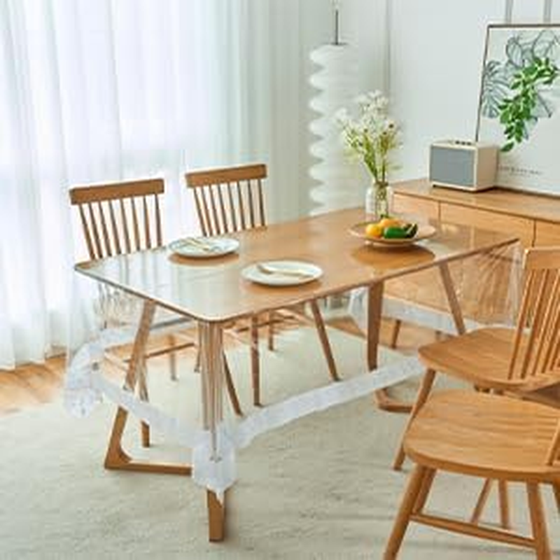 RETON PVC Clear Plastic Tablecloth Protector, Rectangle Waterproof Vinyl Clear Plastic Tablecloth with White Lace Edge, Transparent Table Cover for Dining Tables Kitchen Home (60X92 In) image number 4