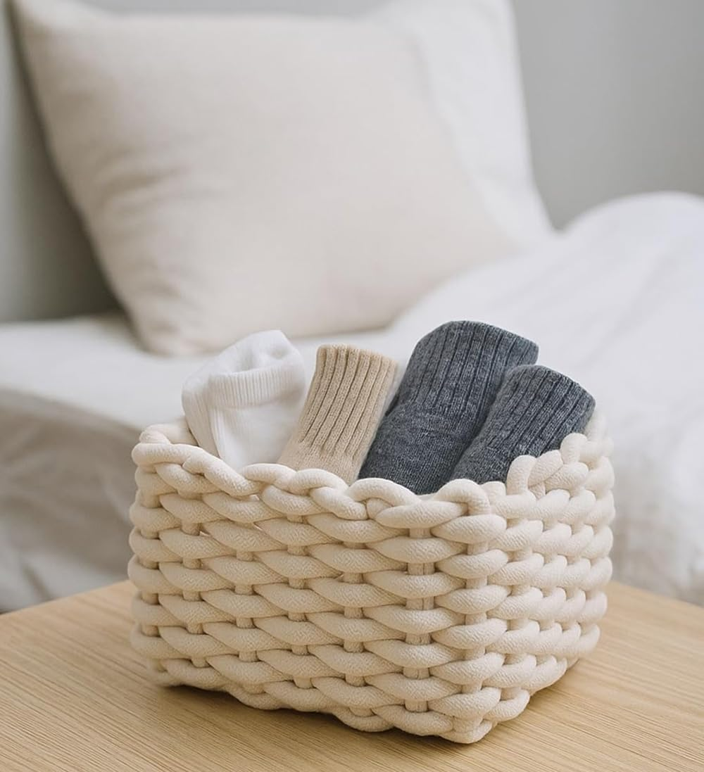 Cotton Storage Basket, Basket, Braided Basket, for Toilet Paper, Cosmetics, Toys, Home Accessories, 19 X 15 X 12 Cm, Grey, Pack of 2 image number 4