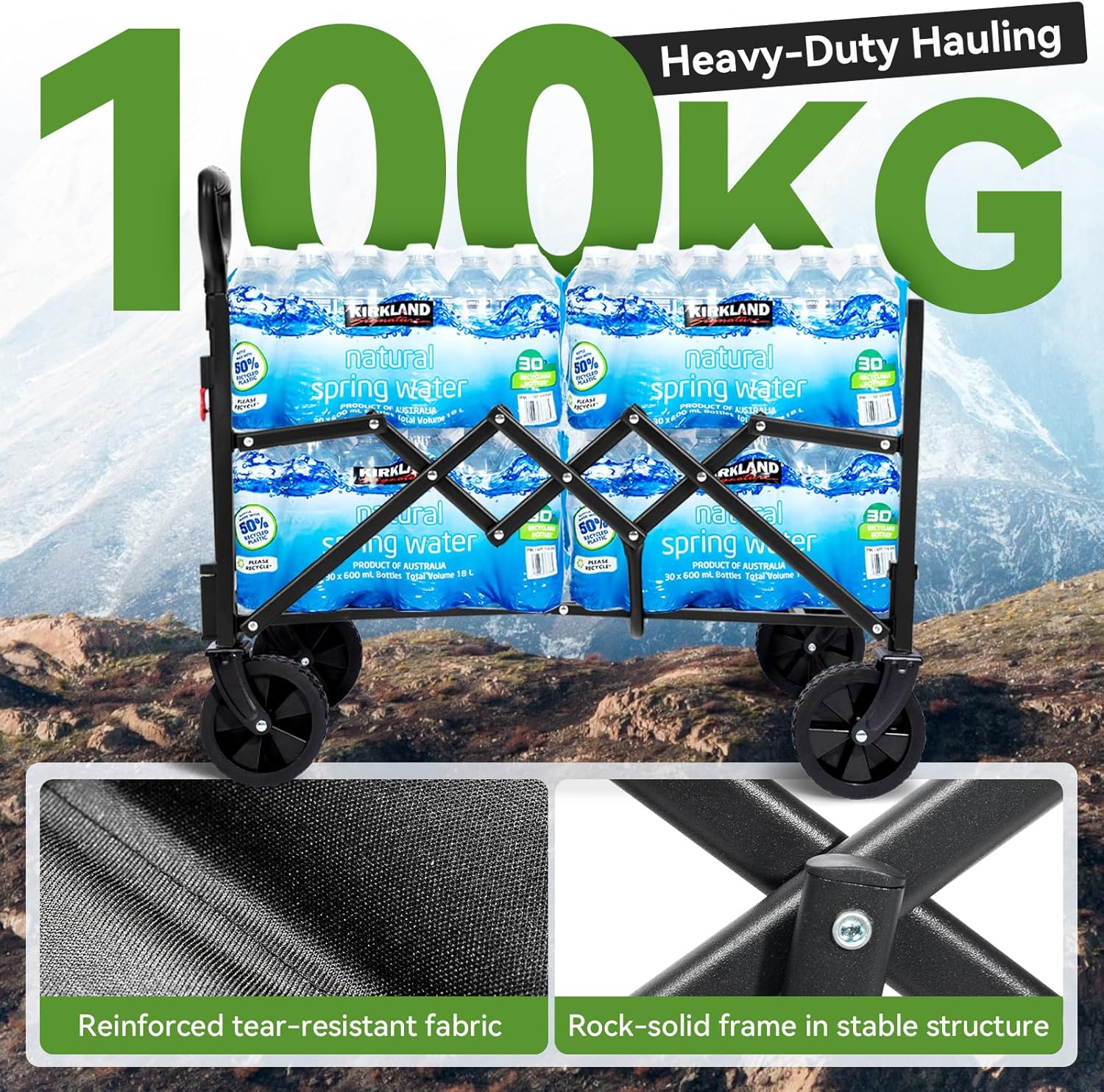 Hikenture Ultra-Compact Folding Wagon Cart - Heavy-Duty All-Terrain Utility Cart, Portable Collapsible Grocery Wagon for Outdoor, Camping, Sports, Beach & Shopping