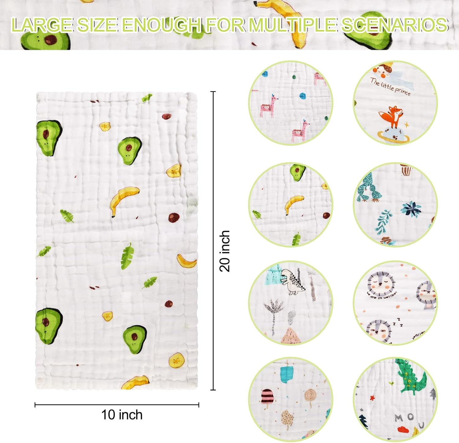 Baby Muslin Burp Cloths 100% Cotton Baby Burping Cloth 8 Pack Newborn Spit up Rags Extra Absorbent and Soft Burping Rags for Girls and Boys Registry for Baby Shower Large 20 X 10 Inch image number 4