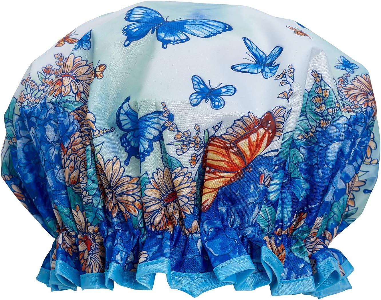 Bodylife Shower Cap Reusable Bath Cap Dual Layered Waterproof Blue Butterflies 27Cm image number 4