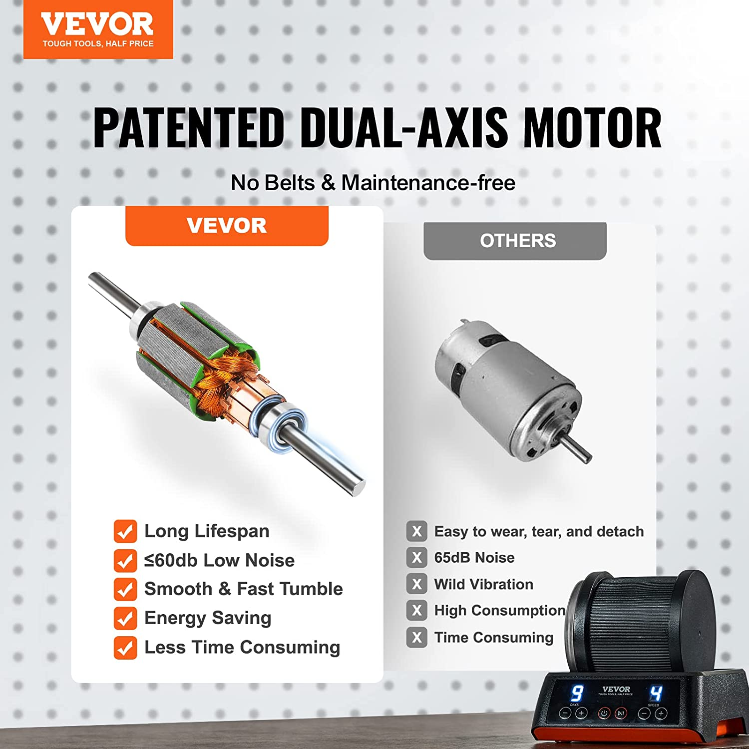 VEVOR Direct Drive Rock Tumbler Kit, 4-Speed/9-Day Timer, Professional Rock Polisher with Rough Gemstones/Grits/Jewelry Fastenings, Stone Polishing Kit for Family Fun Time, STEM Adults Kids image number 5