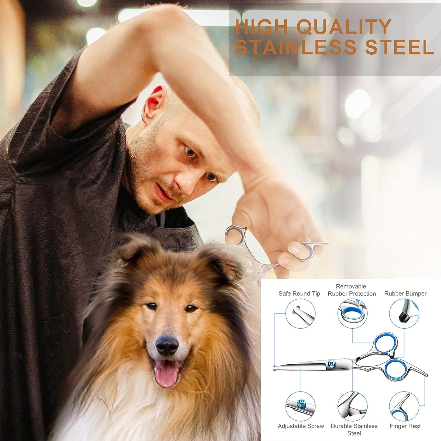 7-In-1 Dog Grooming Scissors Kit, Professional Dog Scissors with Safety round Tips, Stainless Steel Grooming Thinning Shears for Dogs Cat Pet image number 2