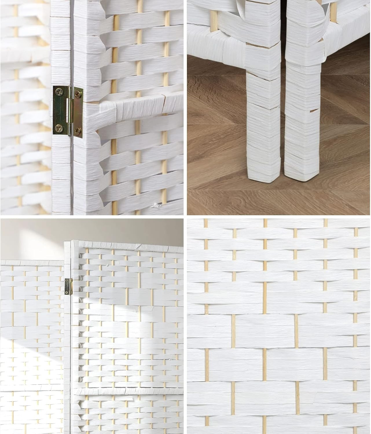 Oikiture 4 Panel Room Divider Privacy Screen White